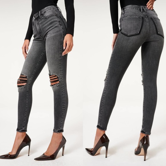 Good American Denim - GOOD AMERICAN Women's 29 Good Waist Jeans Black179 High Rise Distressed Jean